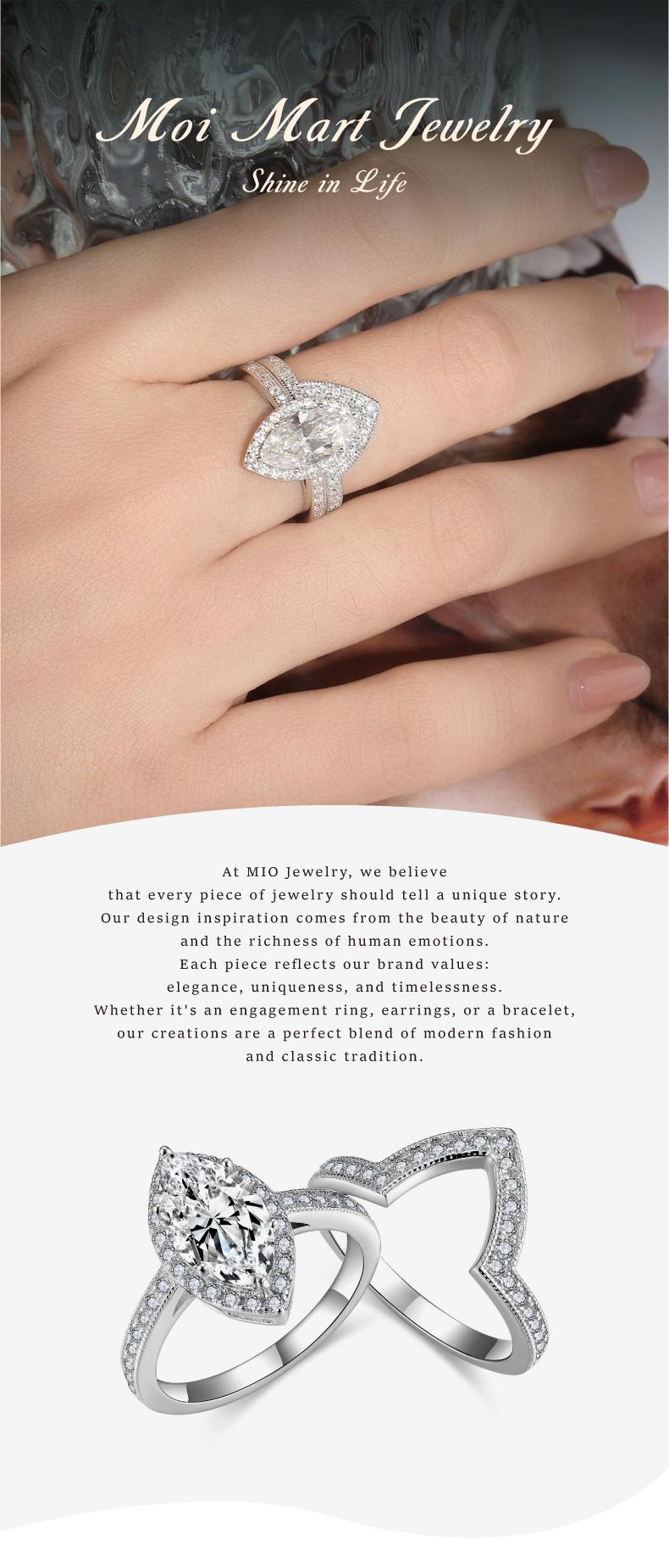 Moi Mart Eternal 2CT Marquise-Cut Synthetic Moissanite Wedding Ring, S925 Sterling Silver Bridal Jewelry Set, Perfect gift for Engagement, Anniversary, With gift box