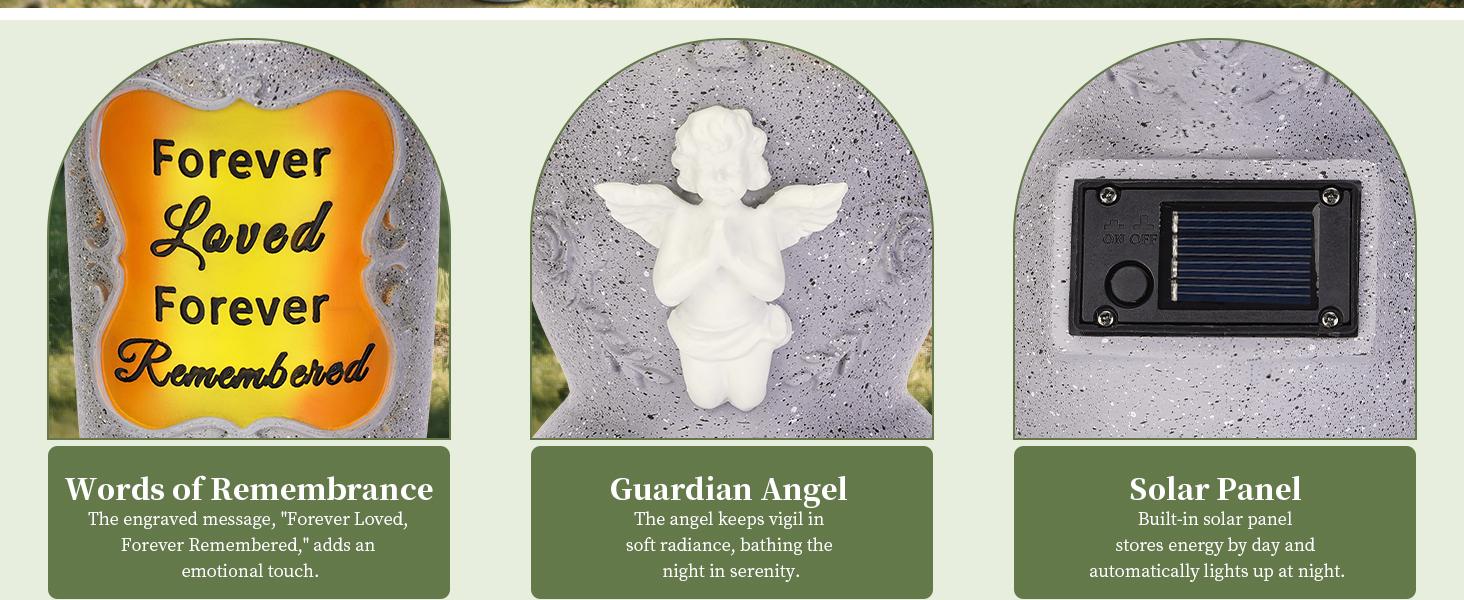 Solar-Powered Cross Angel Ceramic Stone Vase with LED Light - Grave Vase, Cemetery Tombstone Decoration, Fresh/Artificial Flower Holder, Commemoration Gift for Grieving Individuals