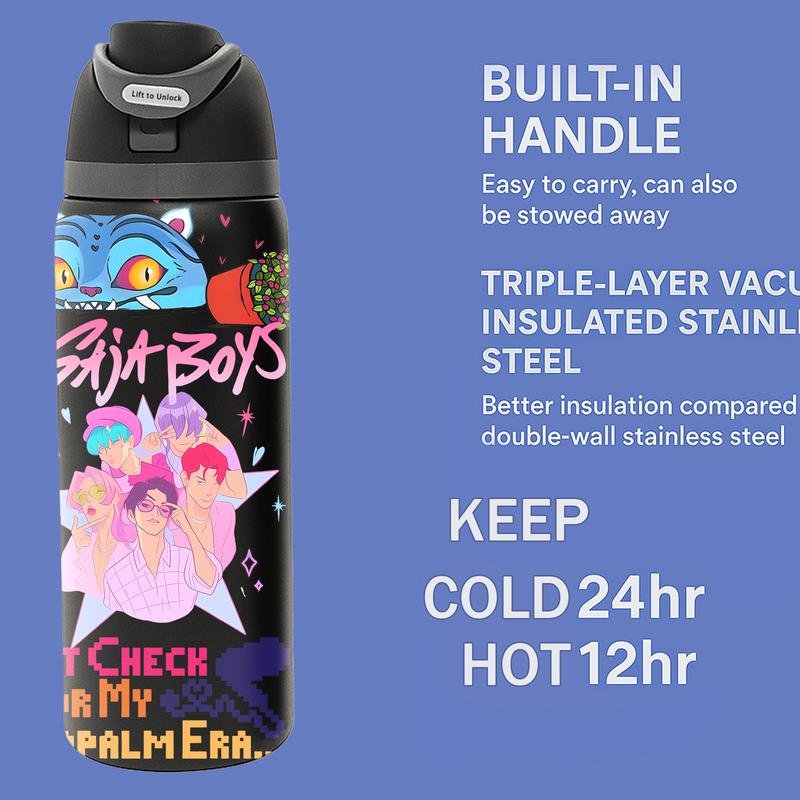 Double Layer Stainless Steel Insulated Cup, Vacuum Insulated Tumbler, Leak-Proof Design, Keeps Warm 12 Hours Cold 24 Hours, Perfect for Coffee Tea Juice,Demon Hunters Kpop Merch