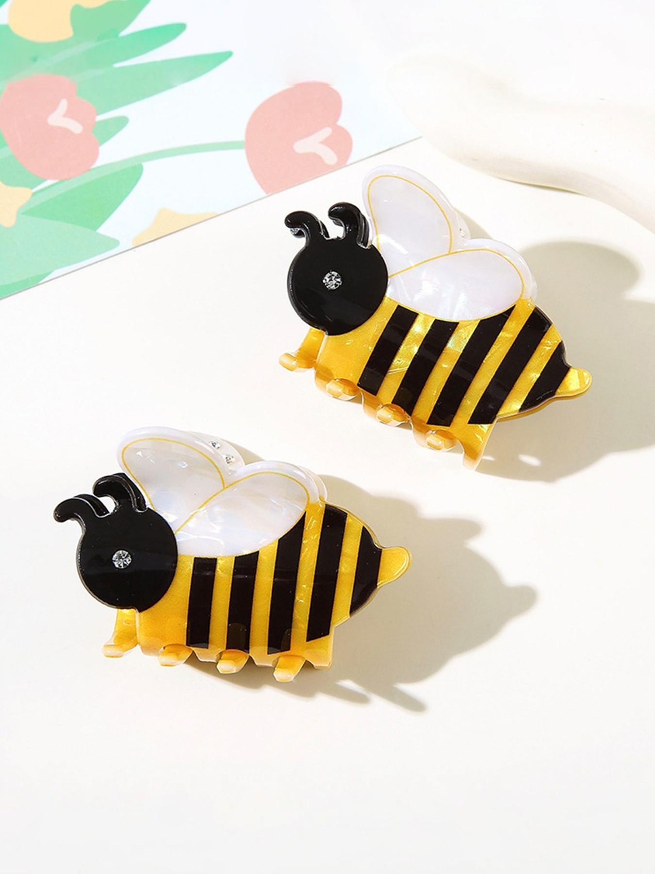 2pcs Ladies' cute bee hair claws, fun cartoon hair accessories, fashionable diamond embellishments, suitable for elegant semi tied hair, parties, campuses, offices, daily casual hair accessories