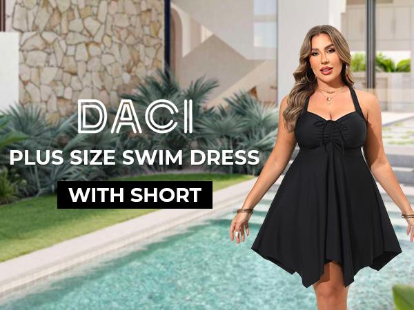 Daci Plus Size Two Piece Swimdress with Boyshorts for Women Flowy Swimsuits Tummy Control Tankini Bathing Suits
