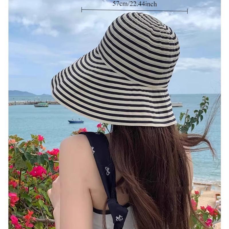 Set of 2 Wide Brim Sun Hats in Black And White Stripes, Made from Lightweight And Breathable Material, Suitable for Most Sizes, Offering for Beach Trips, Outdoor Activities, And Vacations for Women
