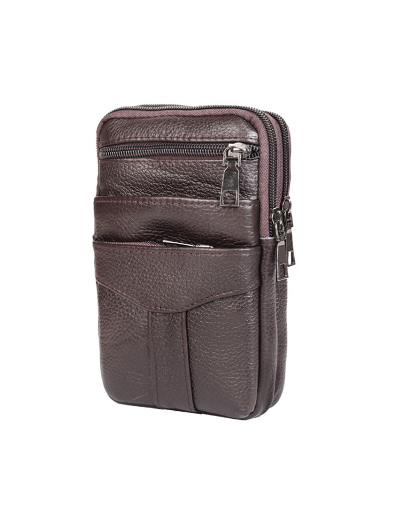 Men's Genuine Leather Phone Waist Bag, Waist Pack, Multi-Zipper Crossbody Belt Pouch, Crossbody Belt Bags, Large Capacity Casual Shoulder Bag, All Seasons Fashion Accessory, Cowhide Belt Bag