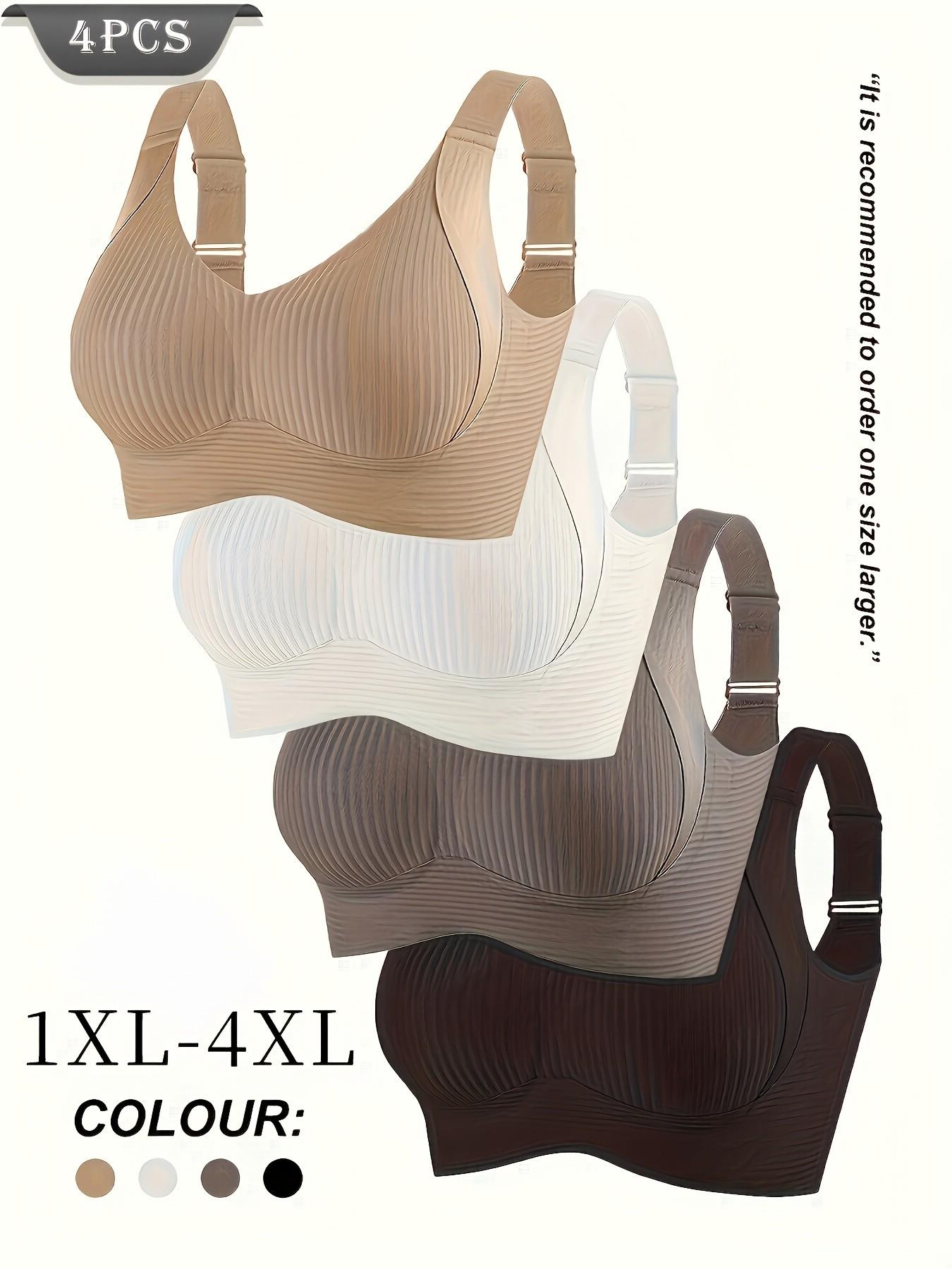 Women's Solid Adjustable Strap Wireless Seamless Spandex Bra, Breathable Comfortable Buckle Back Push Up Bra, Women's Lingerie for All Seasons, Bra Pack