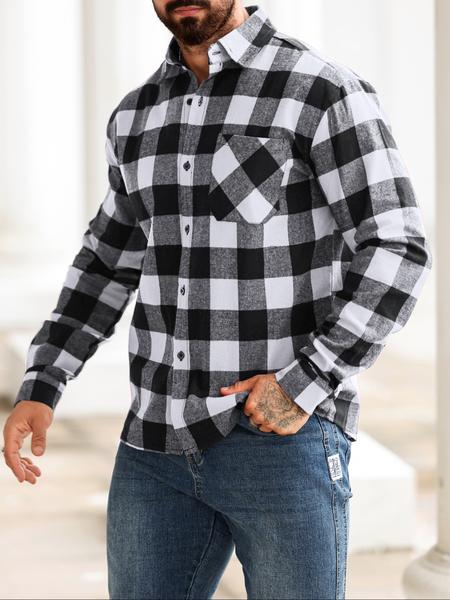 1 PCS Men's Long Sleeve Plaid Shirt, Casual Outdoor Workwear, Ideal Layering for Fall & Winter, Perfect for Men's Daily Wear