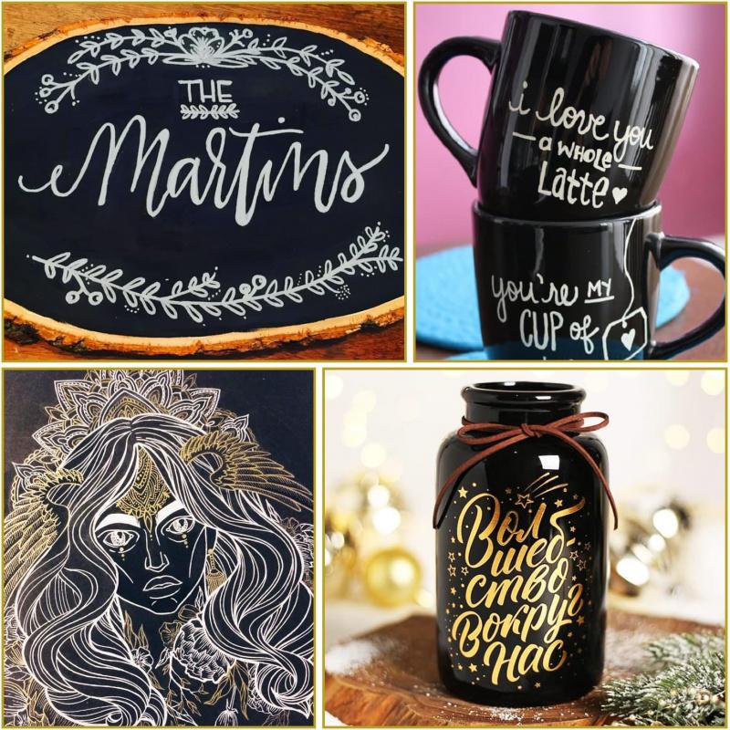 Black White Gold SilveryAcrylic Paint Pens, Acrylic Paint Markers Art Markers Pen 0.7 mm Extra Fine, 3 mm Medium Tip, Waterproof Paint Pens for Rock Painting Ceramic Glass Canvas Mug Metal Wood DIY Supplies