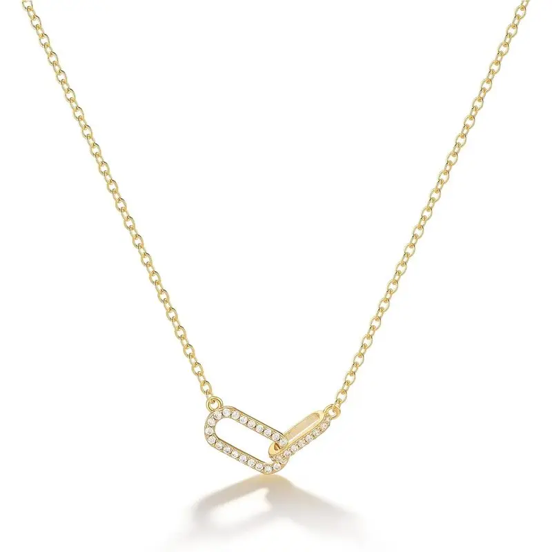 Gold Pendant Necklace for Women: Dainty Diamond Necklaces Simple 14K Gold Plated Paperclip Pendant Choker Necklaces Cute CZ Open Oval Necklace Trendy Gold Jewelry for Women| Hypoallergenic Diamond Necklace