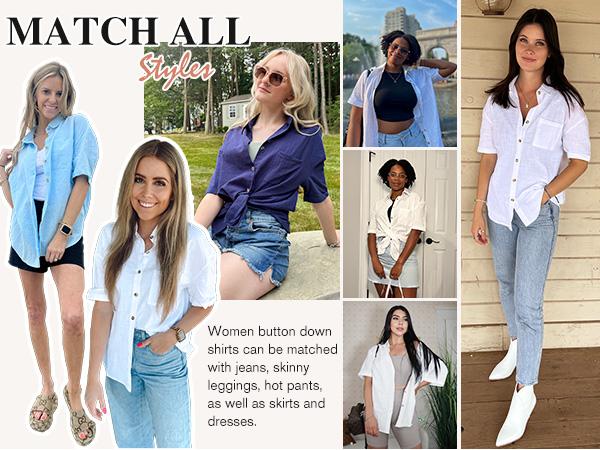 Linen Shirts for Women Cotton Button Down Short Sleeve Loose Fit Collared Casual Work Summer Blouse Tops Basic Lady Breathable Essential Fabric Fashion Formal Beach Cover