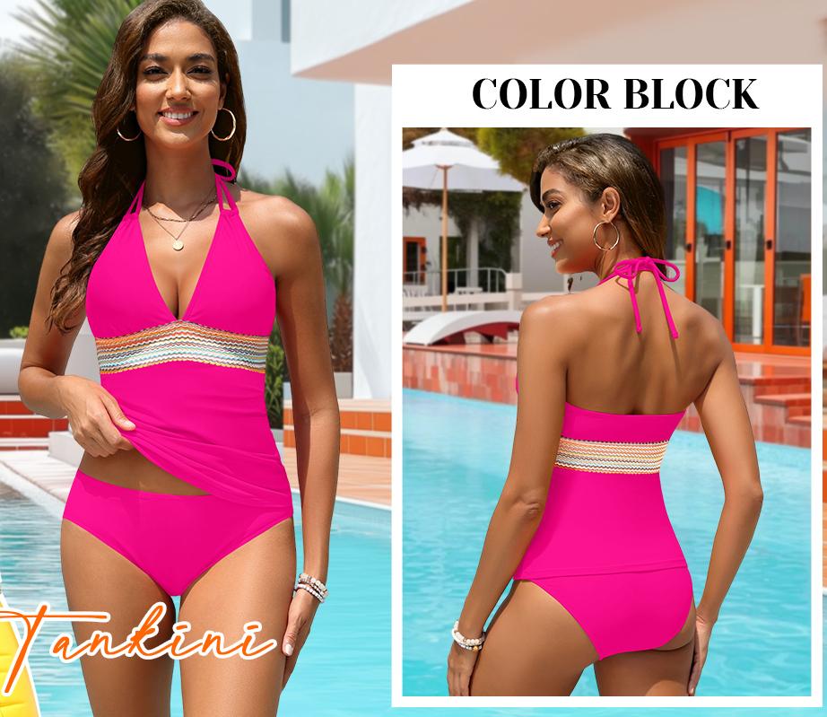 Aqua Eve Women's Tummy Control Halter 2-Piece Color Block Tankini Swimsuit - Sports & Outdoor Swimwear, Surfwear Option, Fathers Day Gift Aqua Eve Women's Tummy Control Halter 2-Piece Color Block Tankini Swimsuit - Sports & Outdoor Swimwear, Surfwear Option, Fathers Day Gift