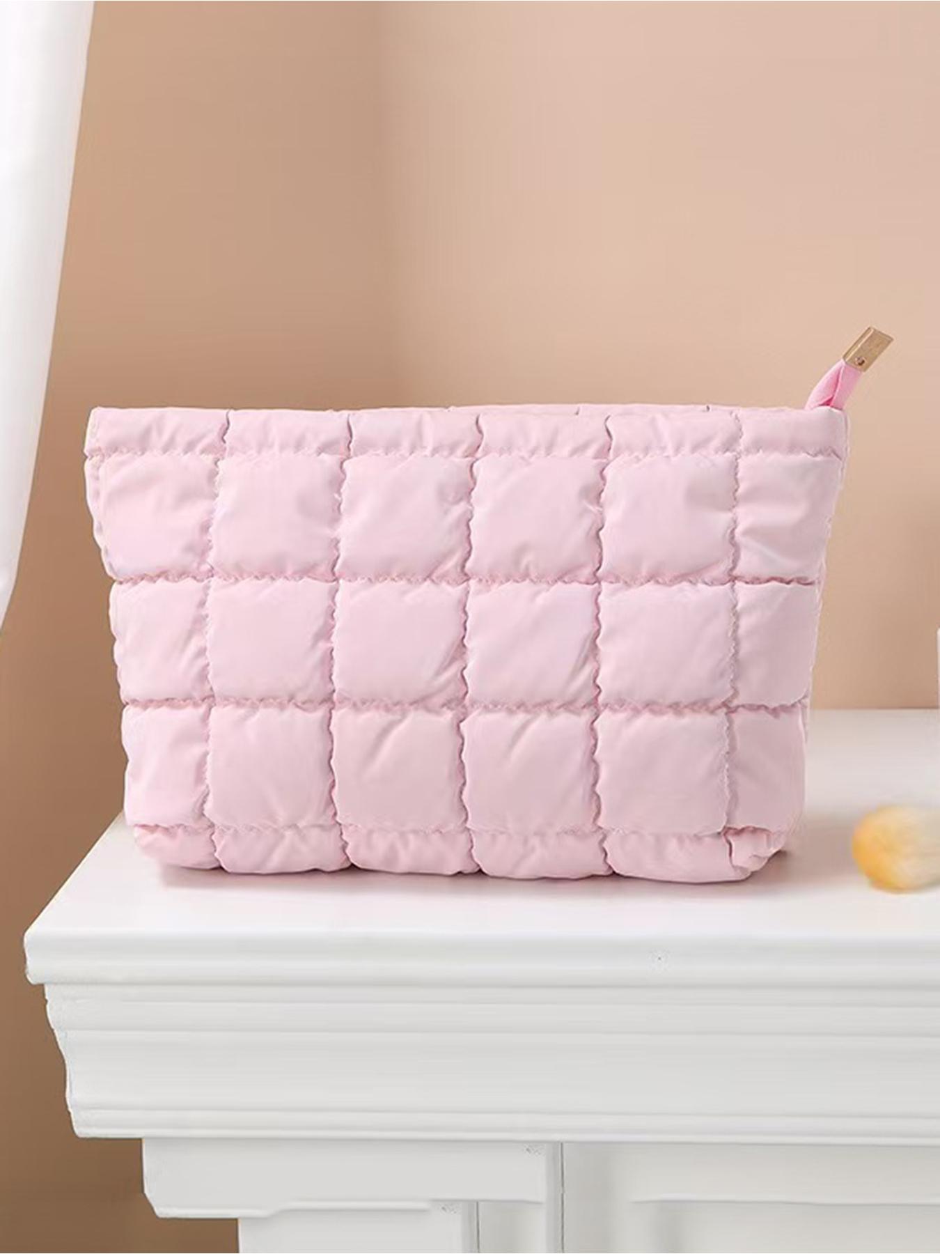 Ladies' fashionable and casual diamond patterned makeup bag, simple and textured cotton filled women's bag, suitable for daily business trips and travel, easy to carry, Makeup Organizer Pouch