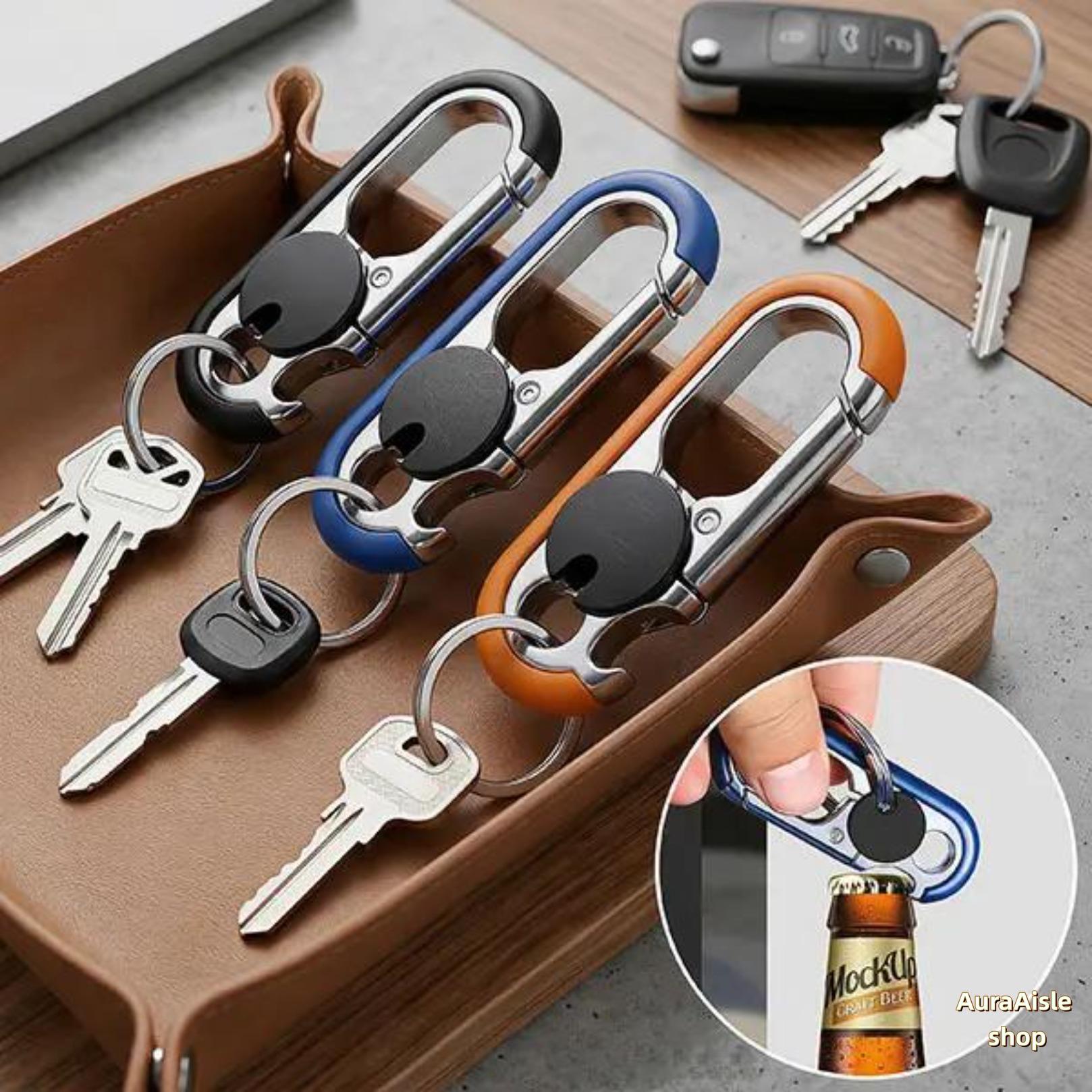 Stainless Steel Handy Sleek Multifunctional Bottle Opener Keychain - All-Purpose Design, Portable Compact Car Keys Attachment, Unisex Fashion Accessory, Customizable Business Gift (Multiple Colors: Black, Blue, Orange)
