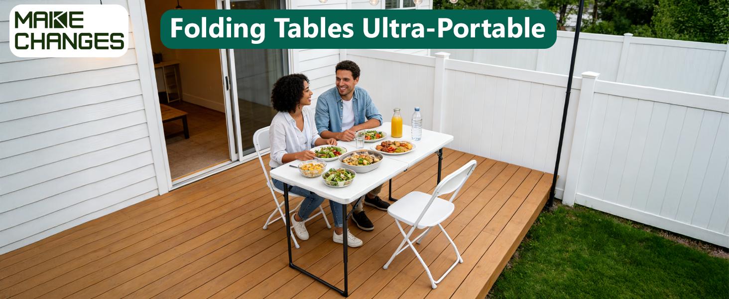 4FT/6FT/8FT Plastic Folding Table, Portable Picnic Table Outdoor with Built in Handle & Steel Legs, for Party, Dining, Wedding, Events, Picnic Indoor, Outdoor, Camping, Utility, Folding