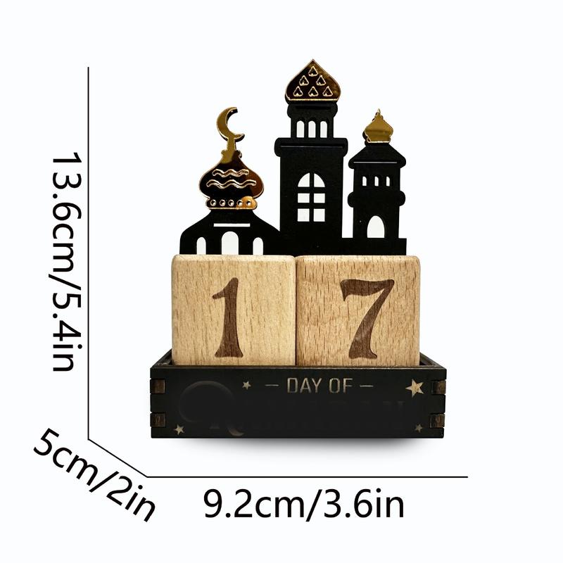 1 Count Ramadan Wooden Calendar Decor, Eid Countdown Calendar Blocks, Star & Moon-Themed Eid Mubarak Decoration, Islamic-Style Desktop Date Ornament, Creative Festive Atmosphere Decor