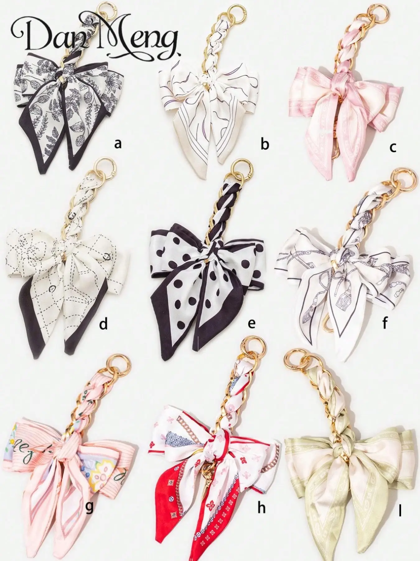 French Vintage Print Scarf Bow Bag Charm, Bag Accessories Charms, Thick Braided Chain Ribbon Keychain, Luxury Women's Accessory Pendant
