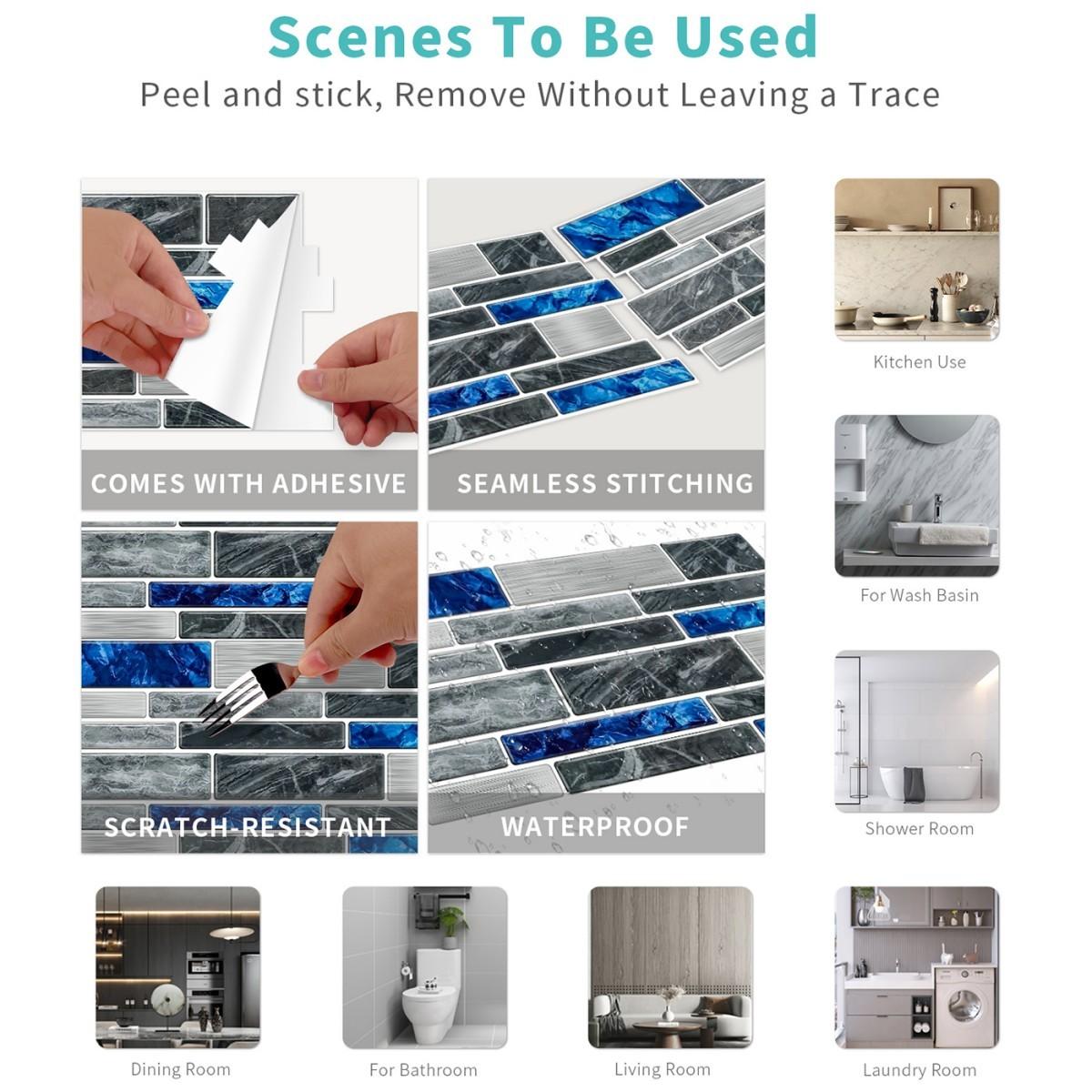 Simulation Marble Splicing Models Tile Wall Stickers, Self-Adhesive Waterproof Wallpaper, Bathroom & Kitchen Wall Decoration