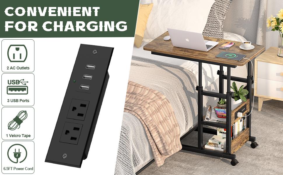 Unikito Adjustable Height OverBed Table with Hidden Wheels — Standing Rolling Desk with Cup Holder for Hospital, Home, Office, Outdoor, viral table