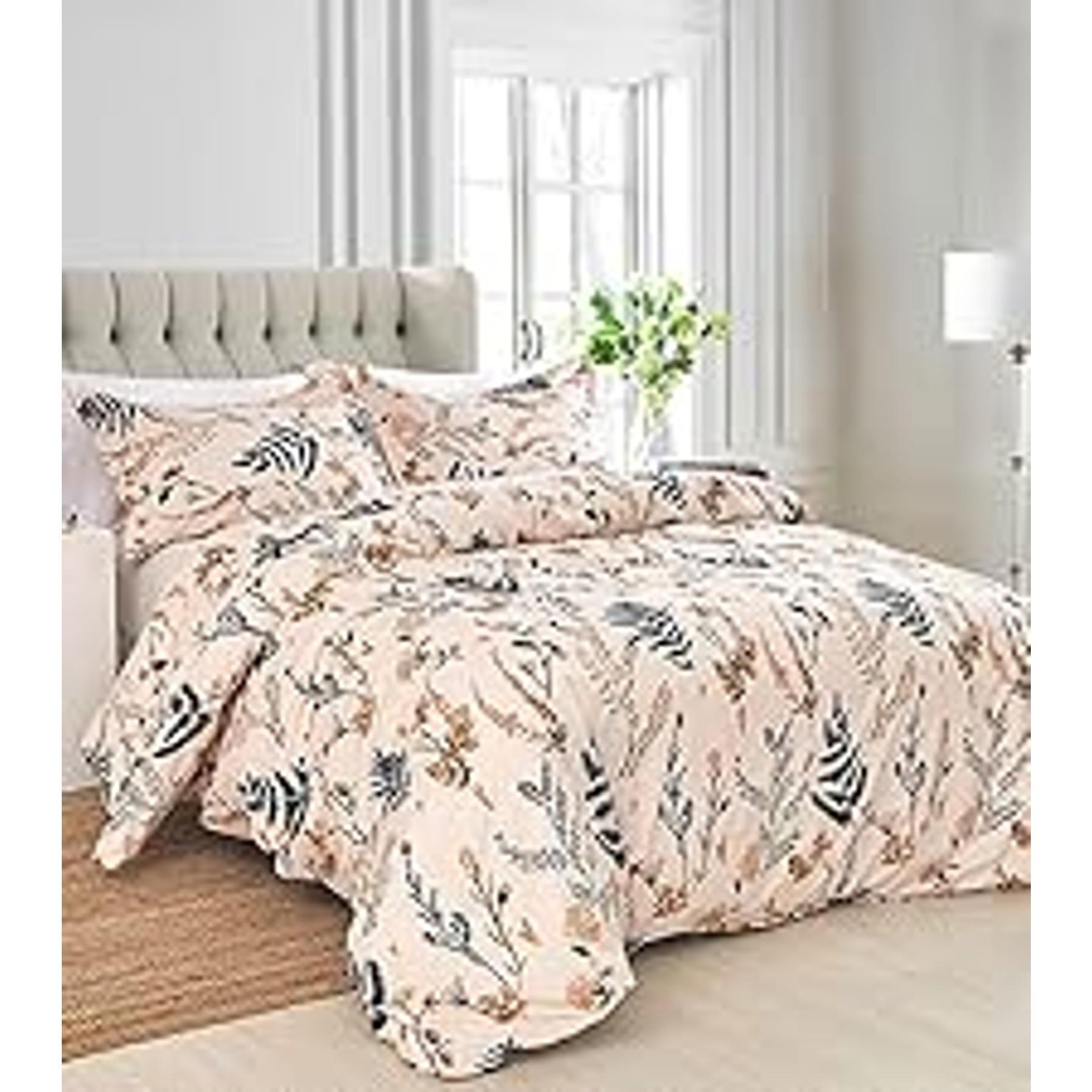 Boho Floral Printed Sheet Set Queen Size 4 Piece, Soft Botanical Pattern Microfiber Sheets Extra Deep Pocket