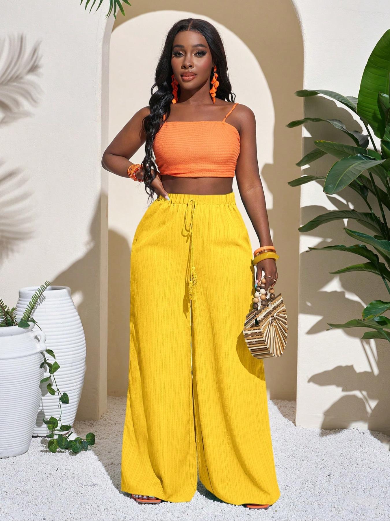 Women's Casual Fashion Woven Wide Leg Pants, Geometric Pattern, Perfect for Music Festivals, Vacation, Business Casual Wear