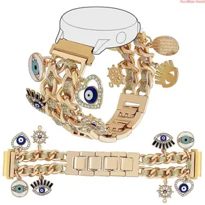 20mm 22mm Cuban Link Metal Strap Compatible for Samsung Garmin Huawei, Adjustable Universal Smartwatch Wristband (Strap Only)