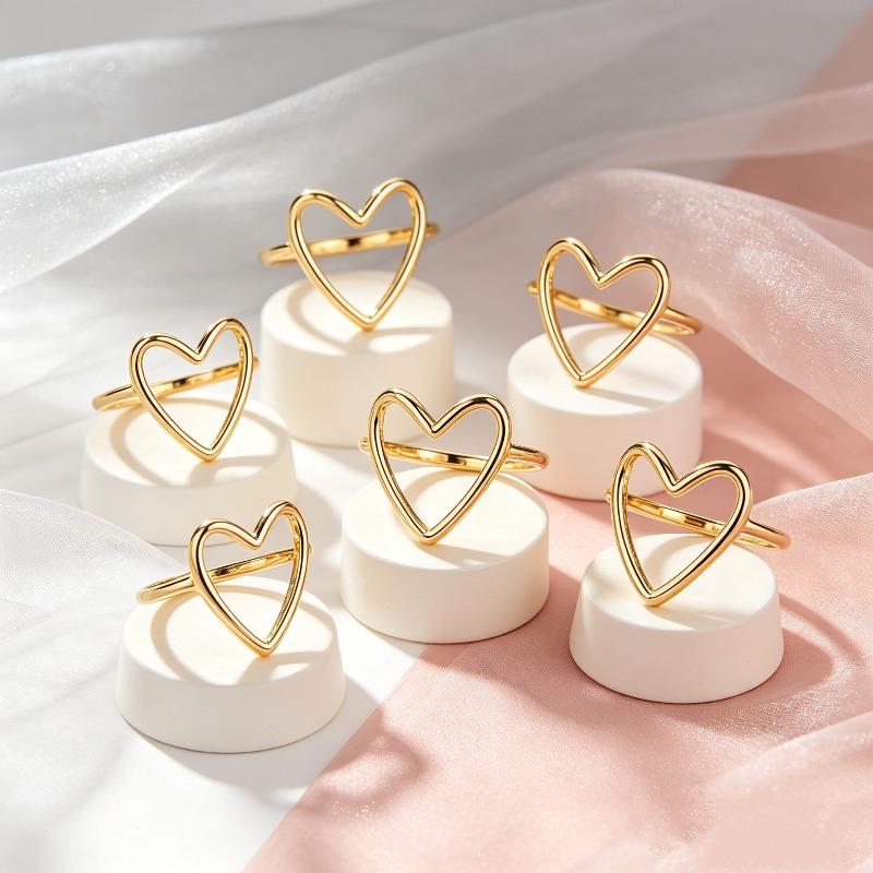 Hollow Big Heart Polished Thin Gold Band Minimalist Gentle Statement Ring, Soft Promise Ring, Simple Anniversary Ring, Stackable Ring, Slim Dainty Jewelry for Valentine Dates, Christmas Gifts and Daily Stacking Travel Looks