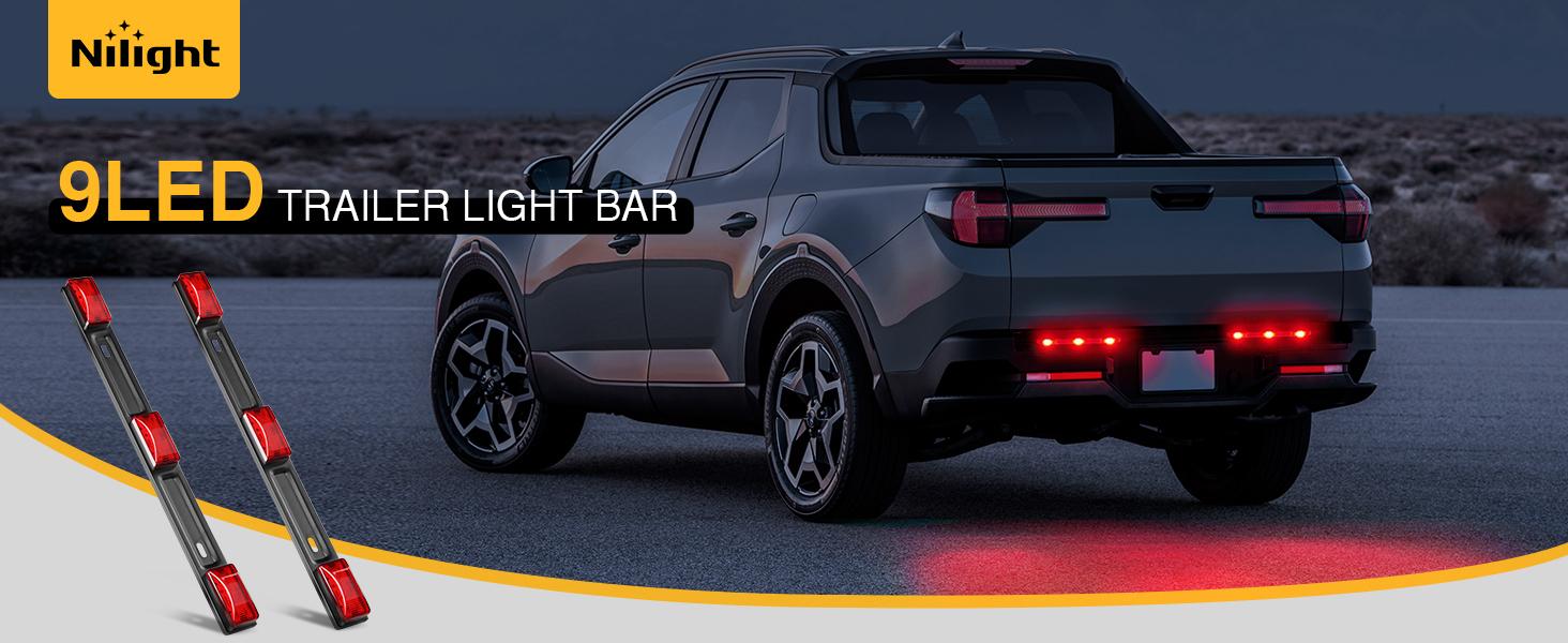 Nilight 9 LED Marker Tail Trailer Light Bar 14.2Inch 2 PCS Red Clearance Identification Running Marker ID Rear Stainless Steel Bracket for 12V