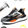 Men's Color-block Lace Up Front Mesh Breathable Steel Toe Trainers Steel Toe Sneakers Safety Shoes, Working Shoes, Lightweight Comfortable Anti-slip Work Shoes, Worker Footwear #GLOBAL PICKS
