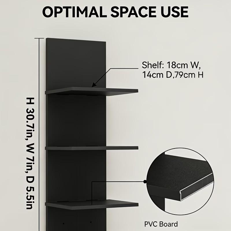 Five-Tier Floating Wall Shelf, Column Design, Space-Saving Modern Storage Unit, Easy Installation, No Metal Fittings, Bedroom & Living Room, Wall Mounted Shelf
