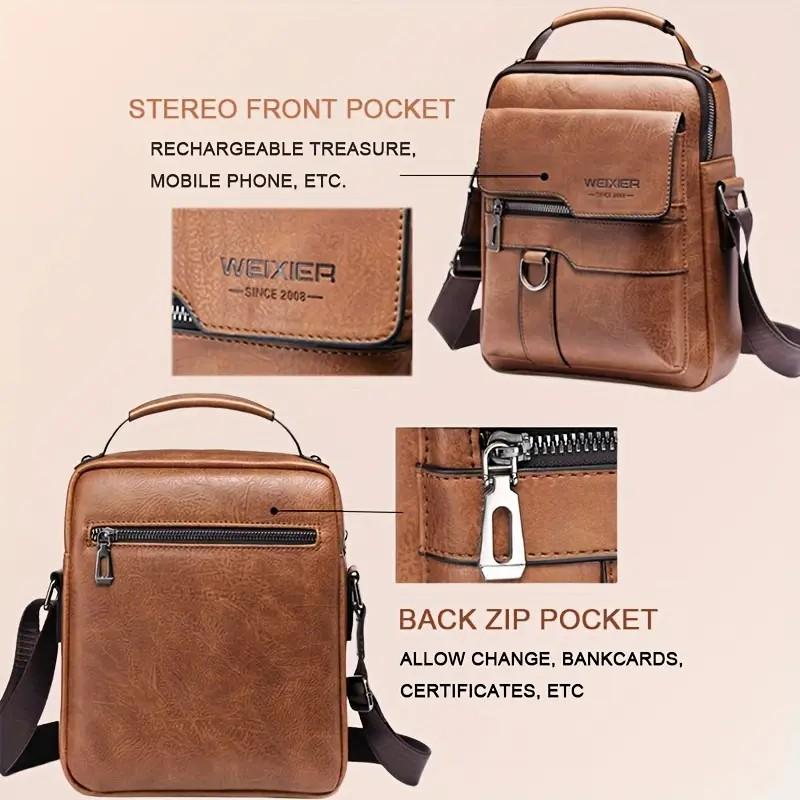 Vintage-Style Men's Crossbody Shoulder Bag - Stylish Business Handbag with Adjustable Strap, Multiple Compartments, and Classic Design - Perfect for Daily Use, Work, and Travel Fathersdaygift