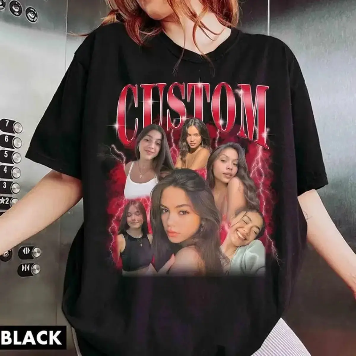 Lady's Custom 90s Retro Vintage Baggy Loose Printed Tshirt - Oversized Streetwear Round Neck Sports Top, BF Style, Custom Photo/GF Face Print, Casual Crewneck Bootleg Design