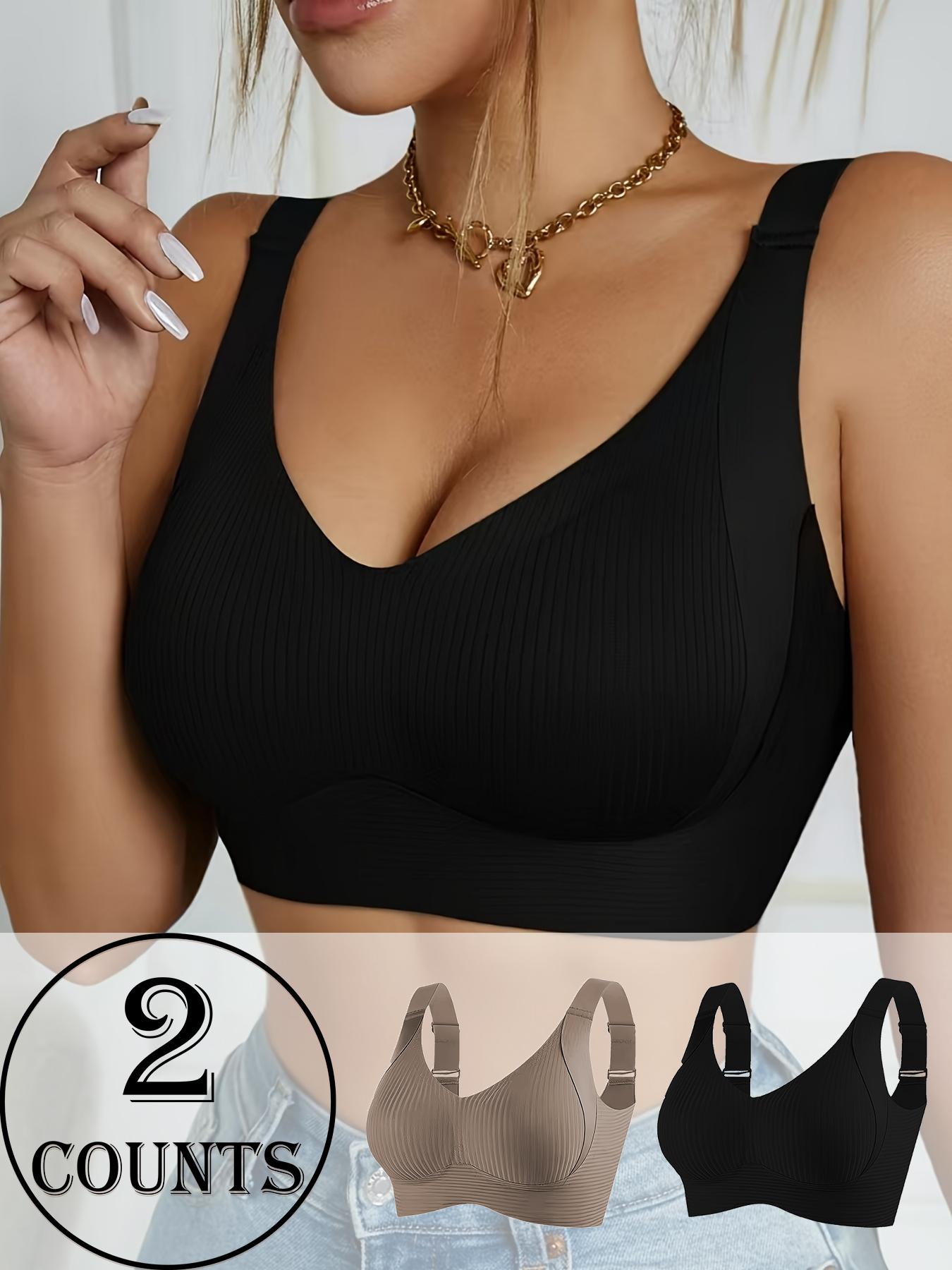Women's Seamless Wireless Bra, Adjustable Wide Straps, Comfortable Breathable Lingerie, Medium Support, Casual All-Season Wear