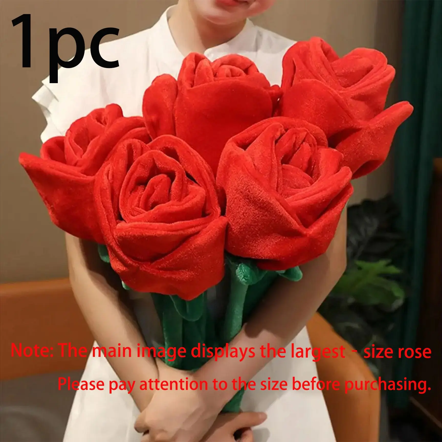 1pc Oversized Soft Fabric Plush Rose Bouquet, Adjustable Bendable Stems, Multi Sizes 35/45/65/85cm, Decorative Artificial Flower, Sweet Gift for Home Wedding Party