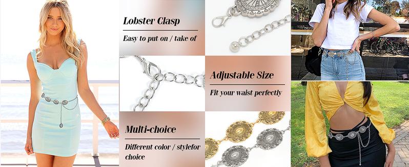 JASGOOD Western Oval Concho Belt for Women Cowgirl Metal Waist Chain for Dress Pants JASGOOD Western Oval Concho Belt for Women Cowgirl Metal Waist Chain for Dress Pants