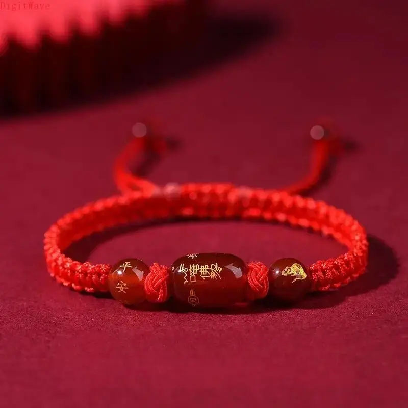 Unisex Red String Bracelet, Braided 2026 Chinese Zodiac Beaded Charm for Protection & Good Fortune, Meaningful New Year Gift, Meaningful Gifts, Lucky Charm, Red Rope, Goat, Monkey, Includes Three Beads With Chinese Characters