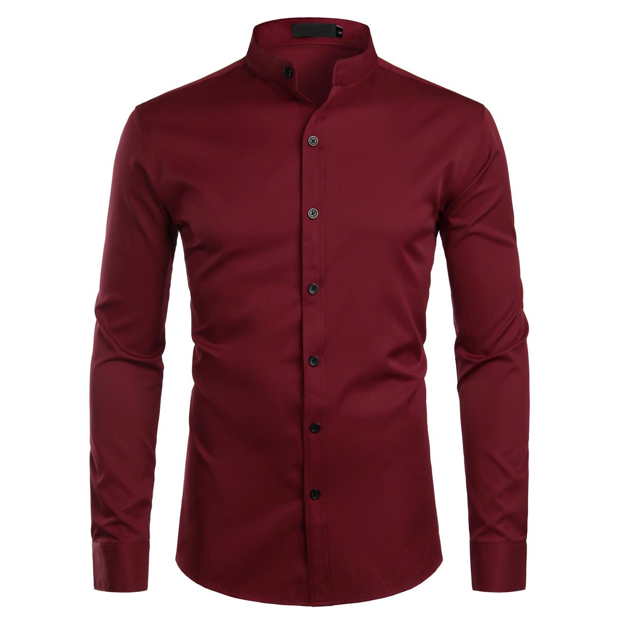 ZEROYAA Mens Hipster Solid Slim Fit Long Sleeve Mandarin Collar Dress Shirts Polyester Fabric Stylish Casual Business Shirt