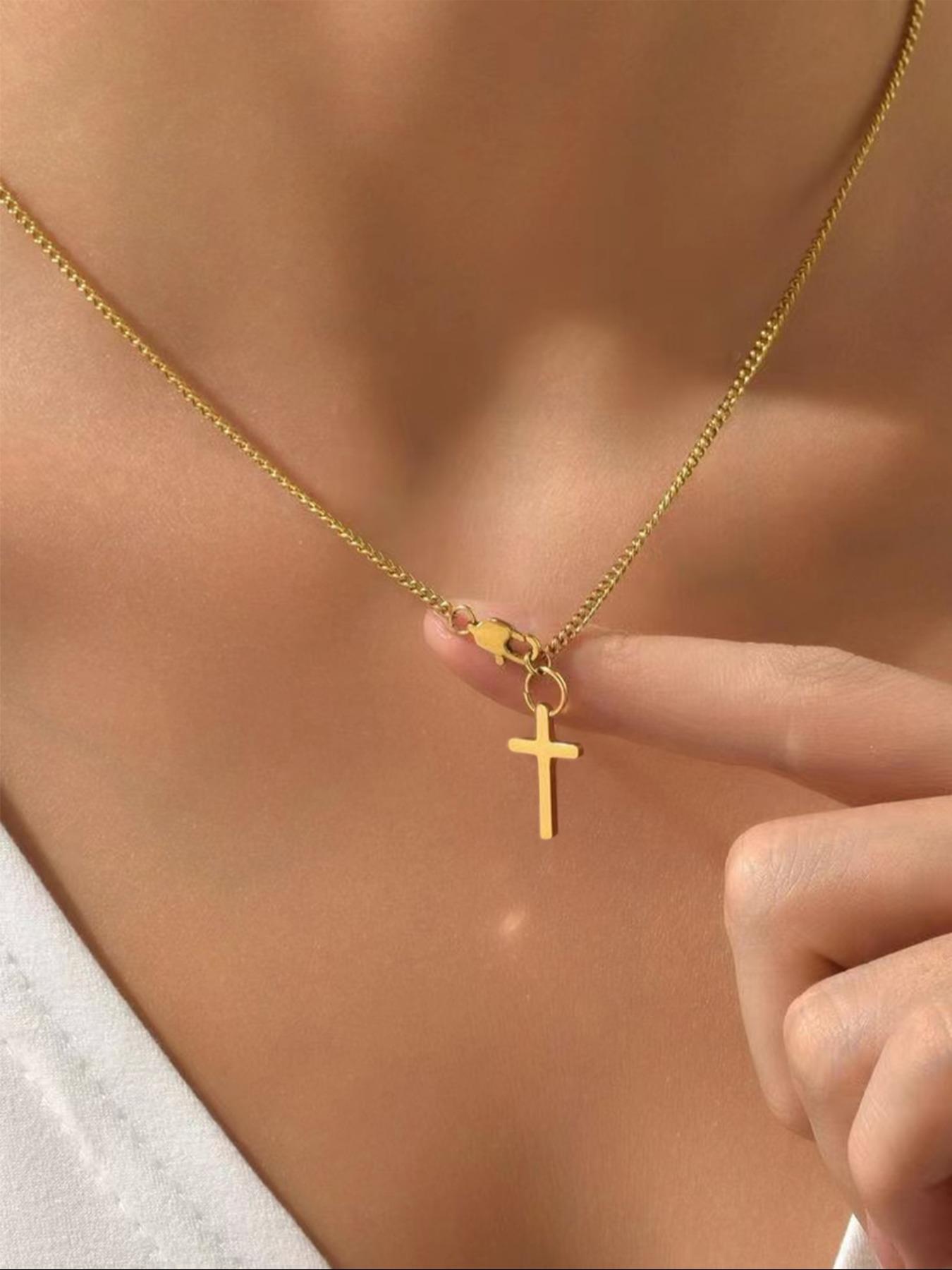 Rhinestone Cross Pendant Necklace For Women For Gift, Coptic Cross Necklace, Clavicle Chain Necklace, Fashion All-match Accessory