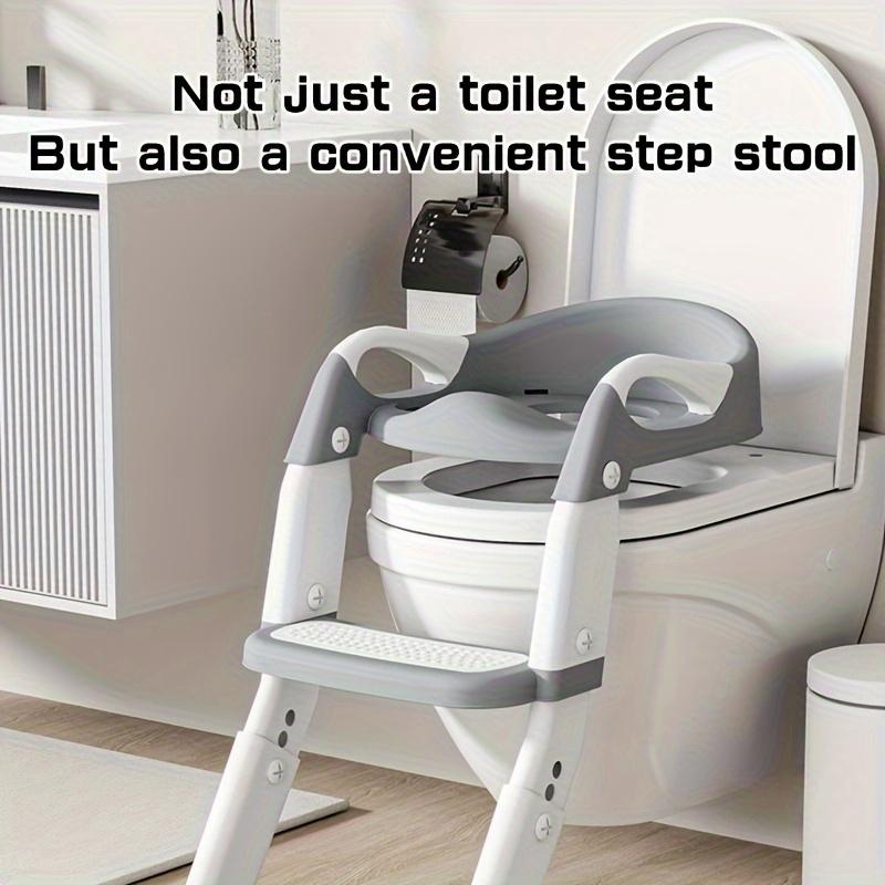 Portable children's toilet training toilet seat set (including step stool) - adjustable folding potty with safety belt, lightweight plastic material, suitable for home, staircase and travel scenes, needs to be assembled (gray model)