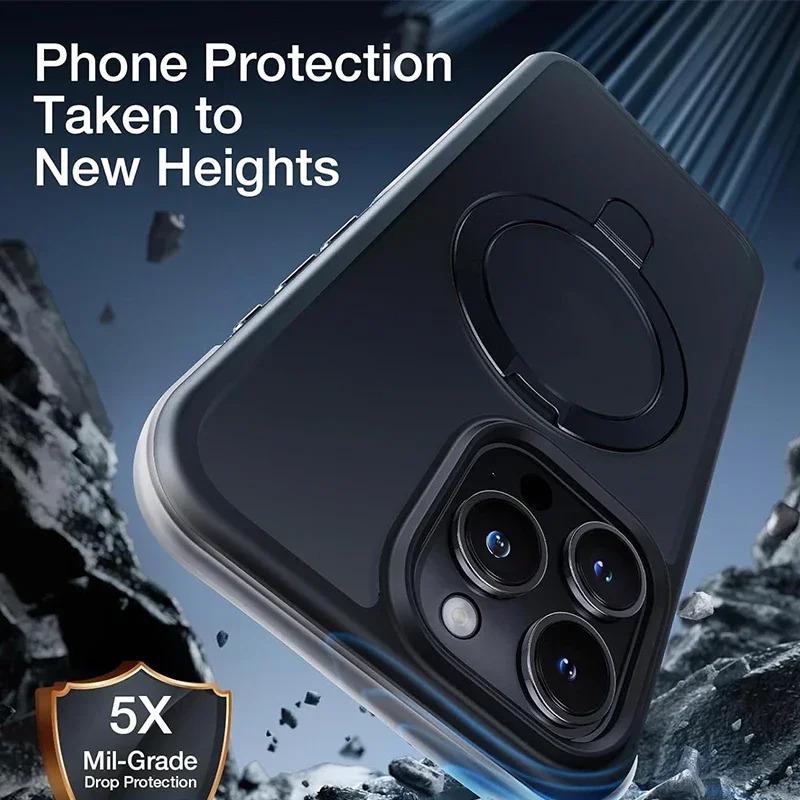 Metal Ring Stand Matte Magnetic Case with Lens Protector for Magsafe IPhone 17Air 17 1615 14 13 12 11 Pro Max Plus 15Pro I15 Mac Safe Cover
