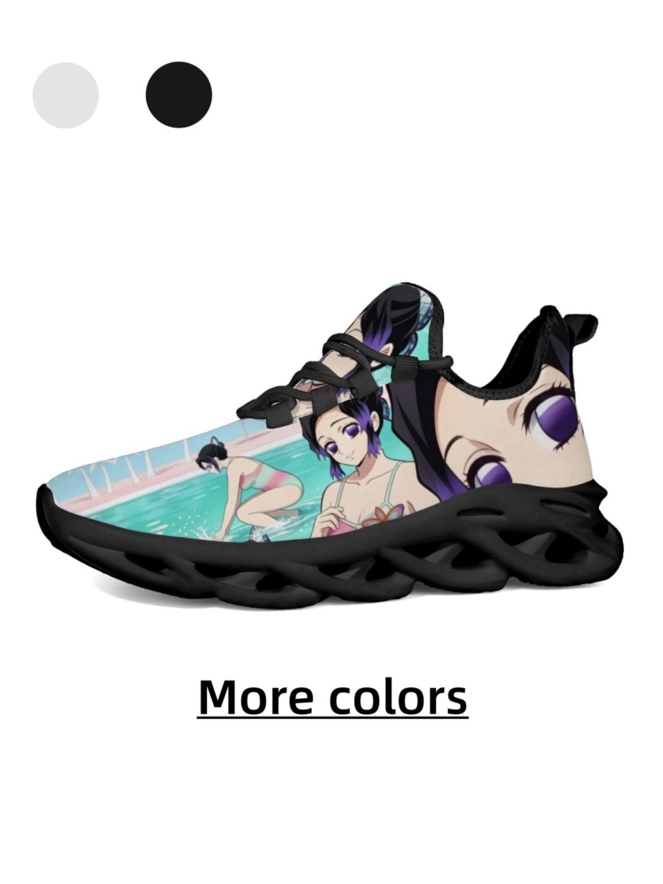 Unisex Anime Style All-Over Print Sneakers, Breathable Mesh, High Elastic Shock Absorption, Anti-Slip Eva Sole, Casual Outdoor Shoes