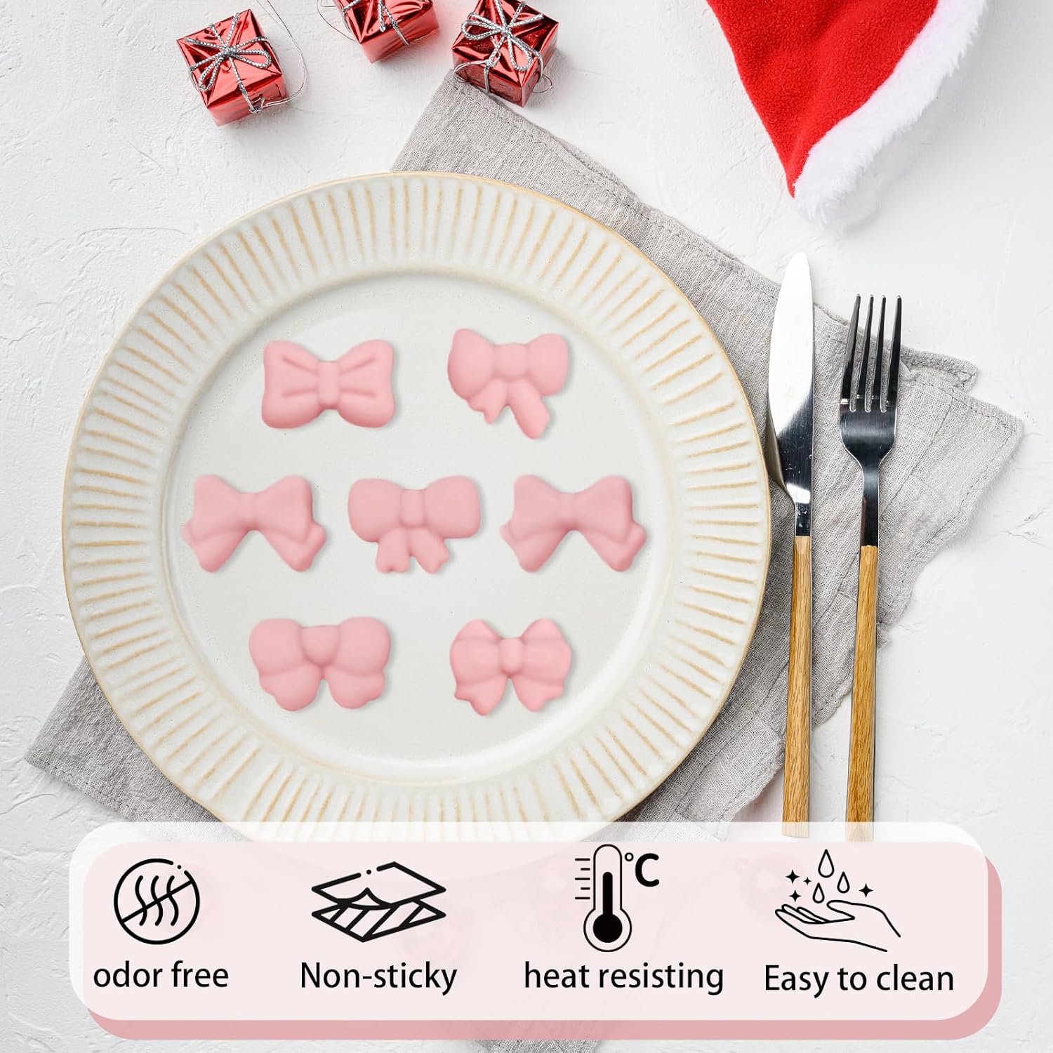 Chocolate Bow Molds, Silicone Bow Molds, 2-Pack Mini Silicone Ice Molds, Fondant Bow Molds, Suitable for Decorating Chocolates, Candies, Gummies, Sugars, Cookies, Cakes, and Cupcakes.