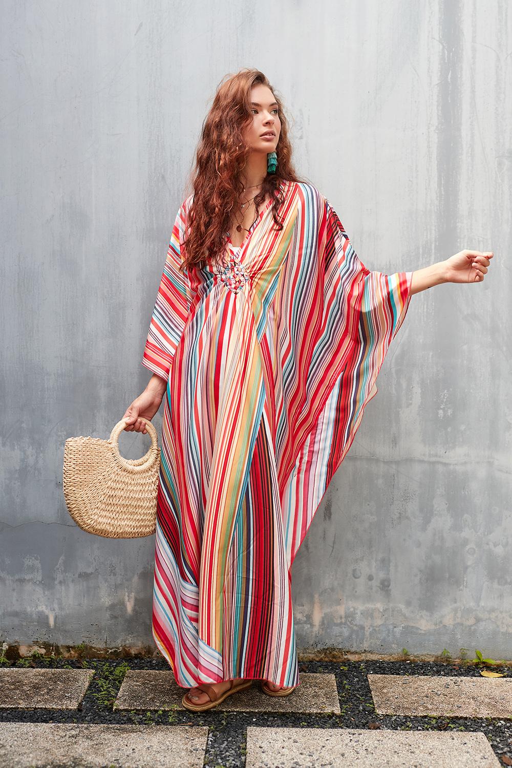 Bsubseach Women Ethnic Print Kaftan  Dress Plus Size Swimsuit Cover Up,Mrs. Roper Kaftan ，Swimsuit，bubu，mumu，Casual Womenswear Boho Caftan Baggy