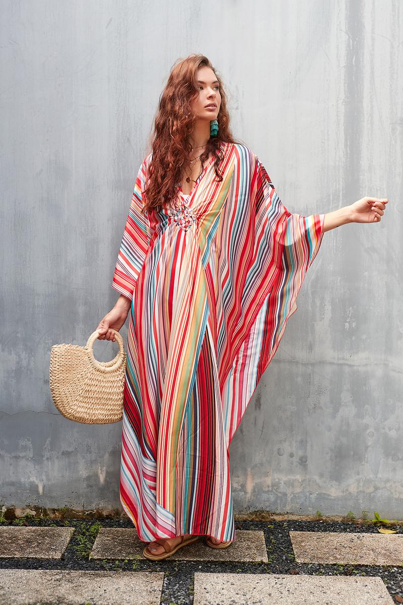 Bsubseach Women Ethnic Print Kaftan  Dress Plus Size Swimsuit Cover Up,Mrs. Roper Kaftan ，Swimsuit，bubu，mumu，Casual Womenswear Boho Caftan Baggy