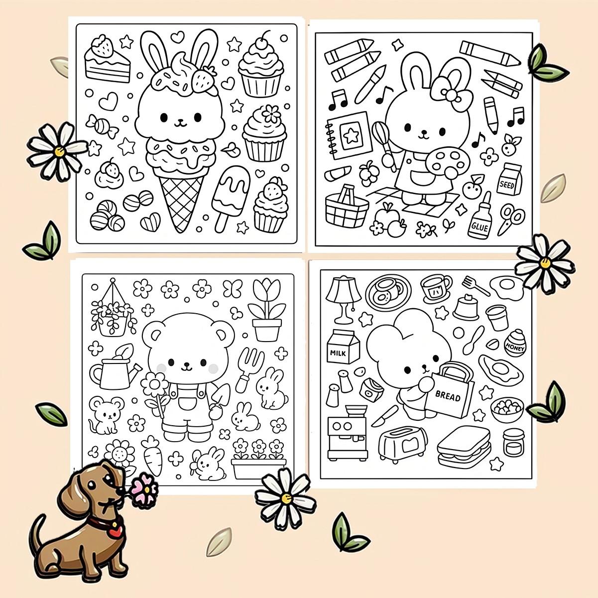 Things I Love Cute Kawaii Coloring Book for Kids & Adults - 22 Easy Aesthetic Cozy Life Coloring Pages, 120gsm Thick No Bleed Paper, Non-Toxic Odorless, Glue Binding, Perfect for Stress Relief