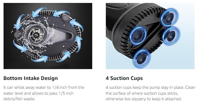 hygger 215 GPH Quick Water Change Aquarium Pump Submersible Fountain Water Pump Fish Tank Pond Drain Transfer Pump with 2 Adaptors Black