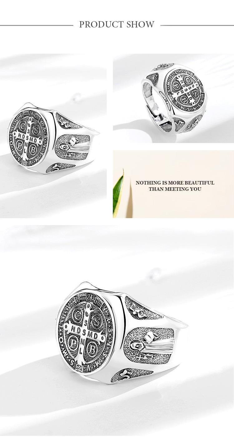 Adjustable Sterling Silver Ring Collection Saint Benedict St.Michael Tree of Life Tetragrammaton Spiritual Jewelry For Men First Communion Gift