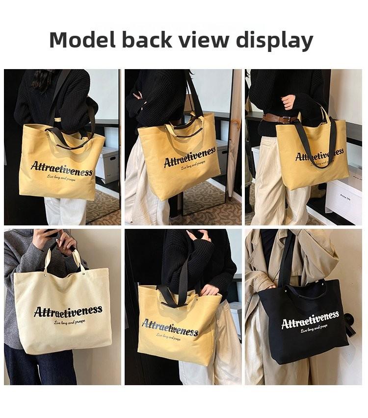 Casual Letter Print Canvas Tote Bag, Large Capacity Commute Shoulder Bag, Lazy Style Handbag, Student School Bag