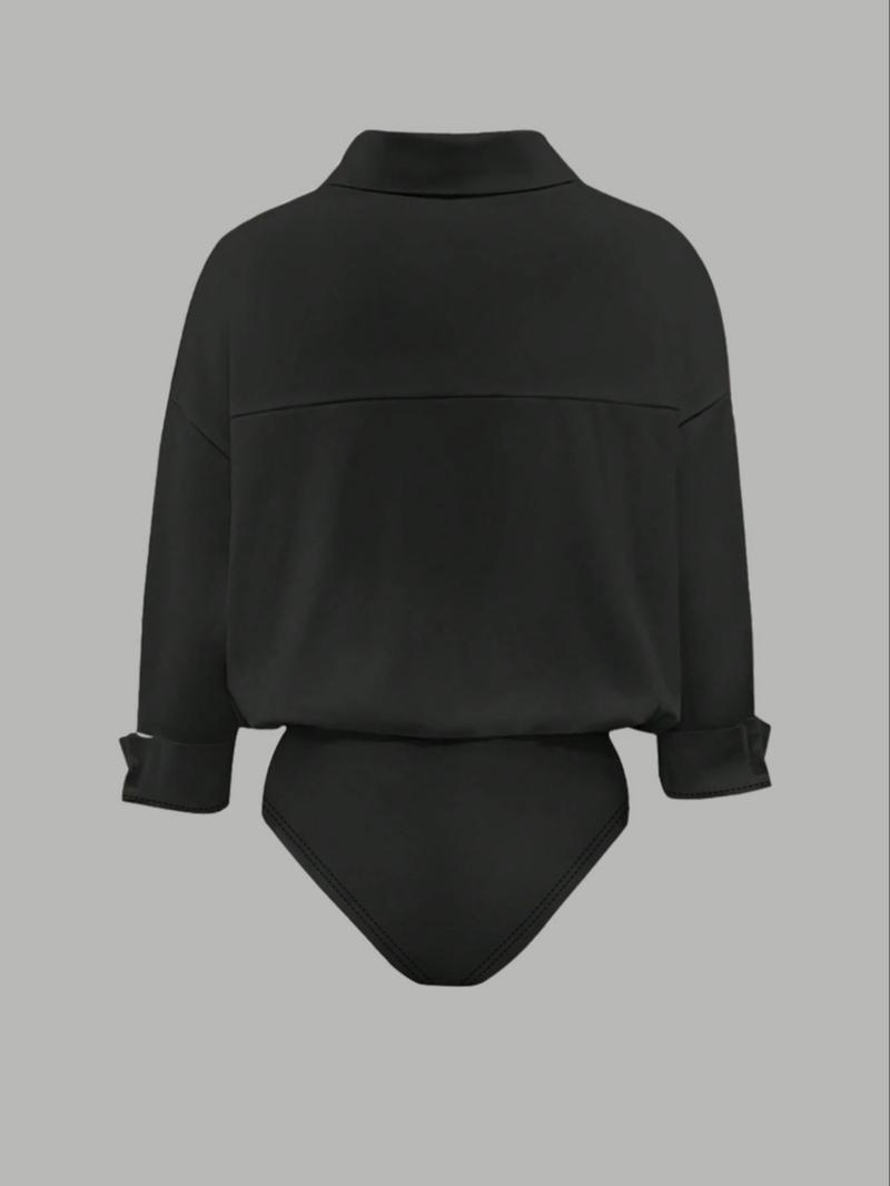 Women's casual loose V-neck long-sleeved shirt jumpsuit, elegant woven fabric, slim fit, suitable for all seasons, and can be layered flexibly.