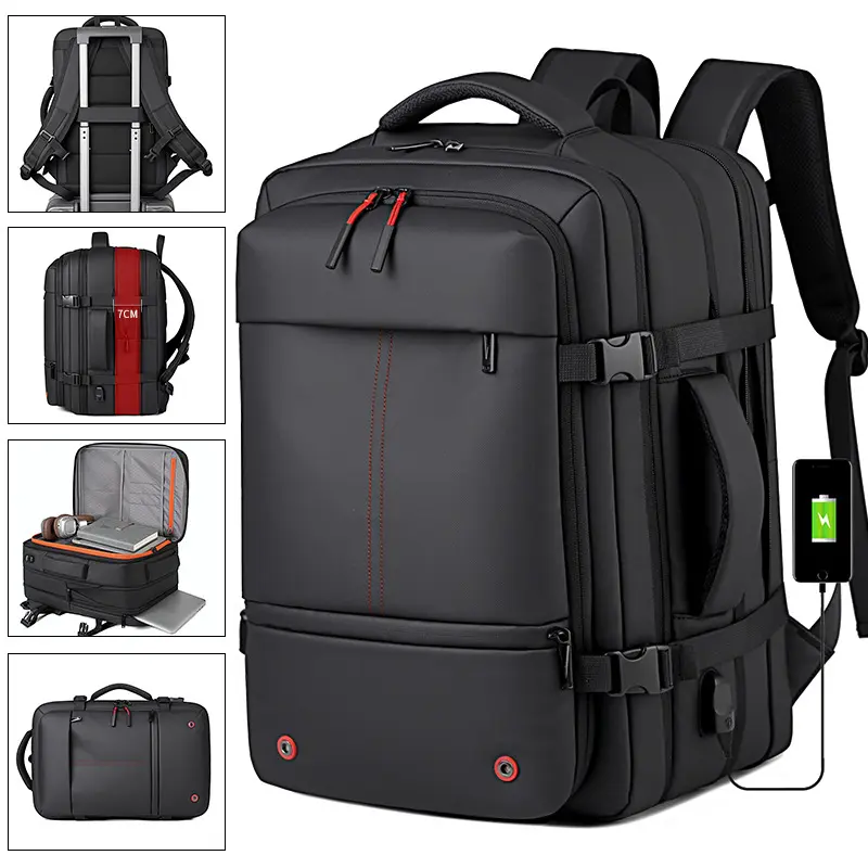 36L-55L Expandable Oxford Fabric Backpack with Zipper, Unisex Business Travel Laptop Bag, Casual Commuter Work Bag with Trolley Handle for Trip Weekend Getaway,back to school,back to school haul