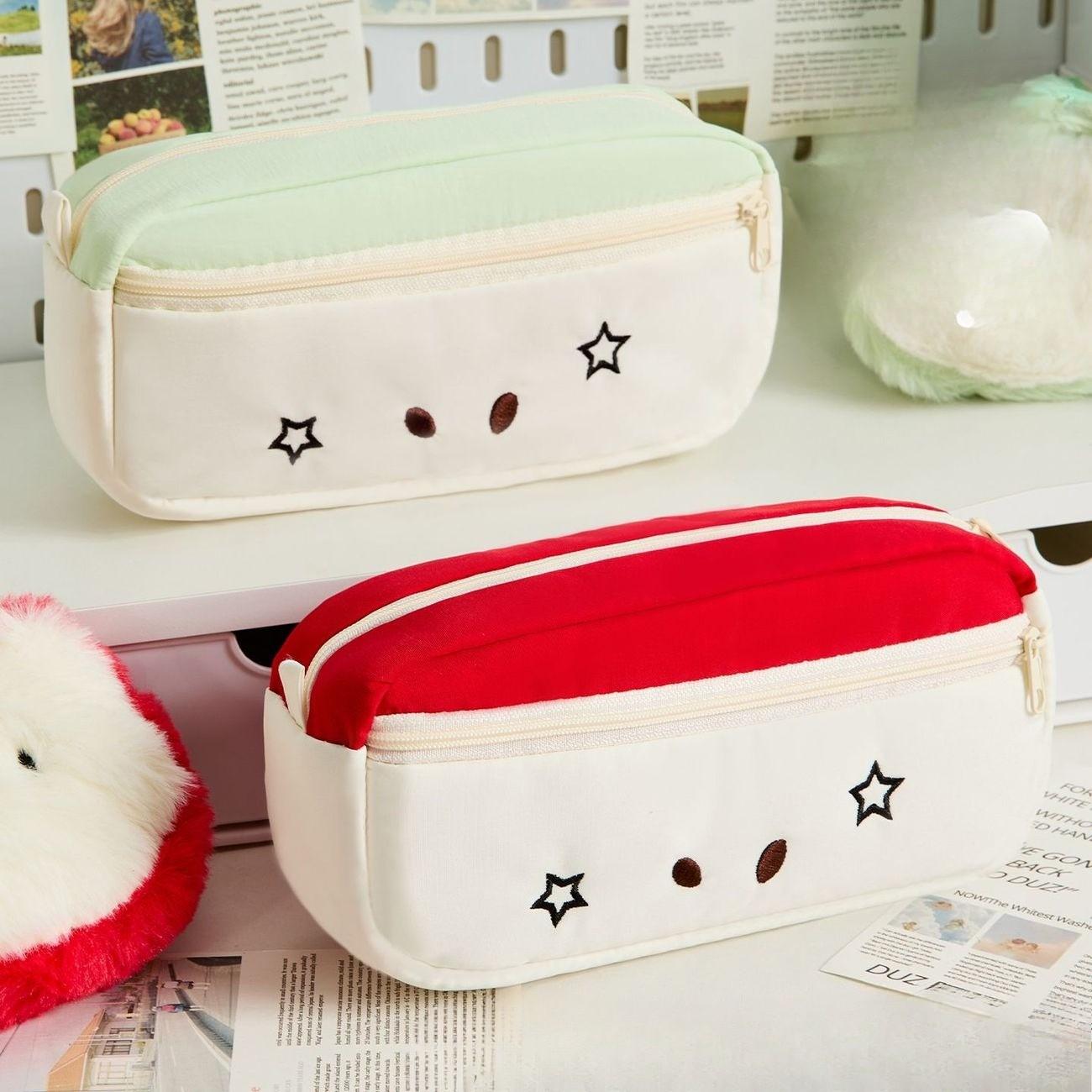 Apple Cat Embroidery Pen Bag, High-Quality Student Stationery Box with Excellent Appearance, Simple and Large Capacity Pencil Box