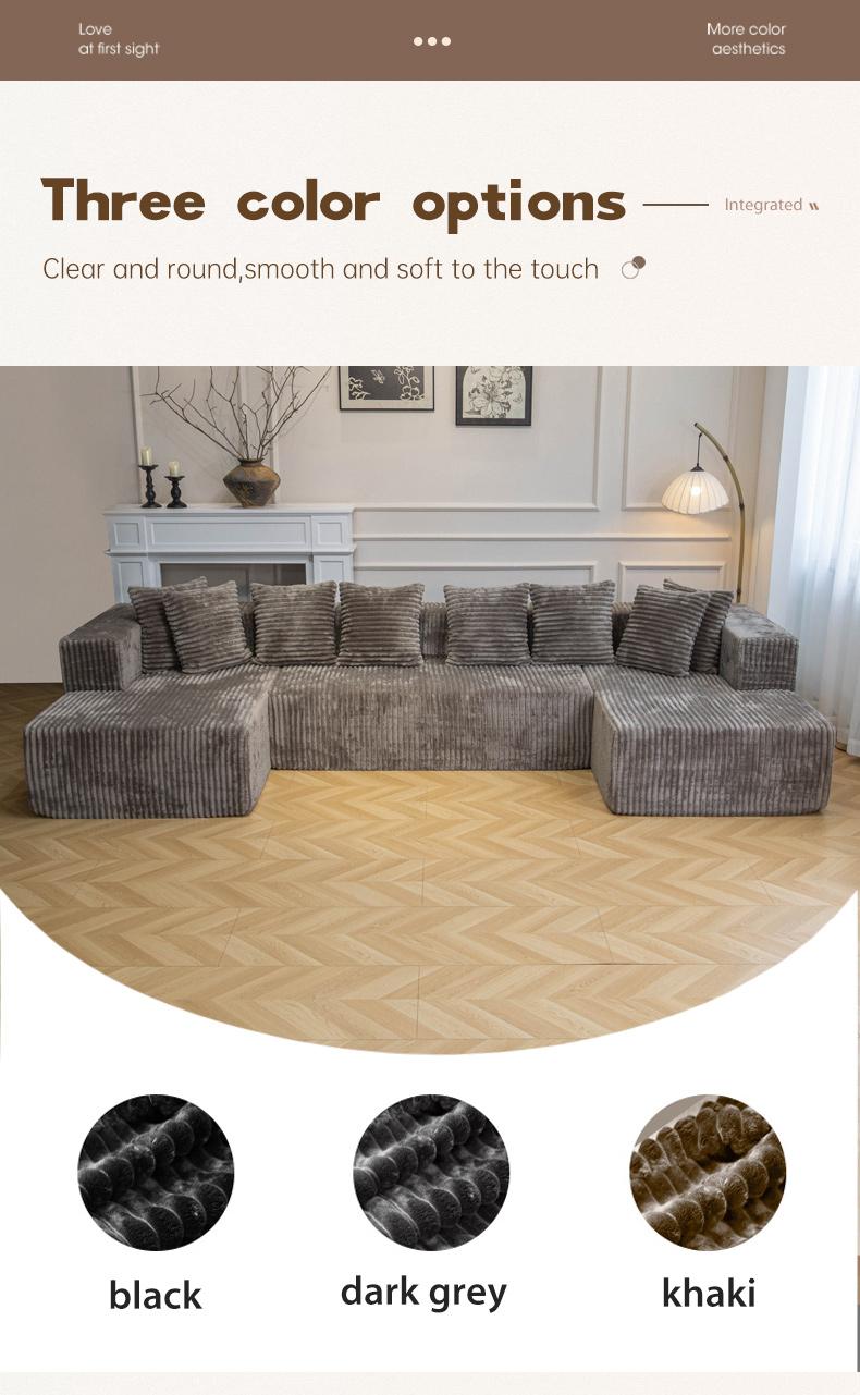 132''U-Shape Modular Sectional Couch Sofa Boneless Compressed Corduroy Modern Sleeper Space-Efficient Convertible Design 3 Packages Shipping