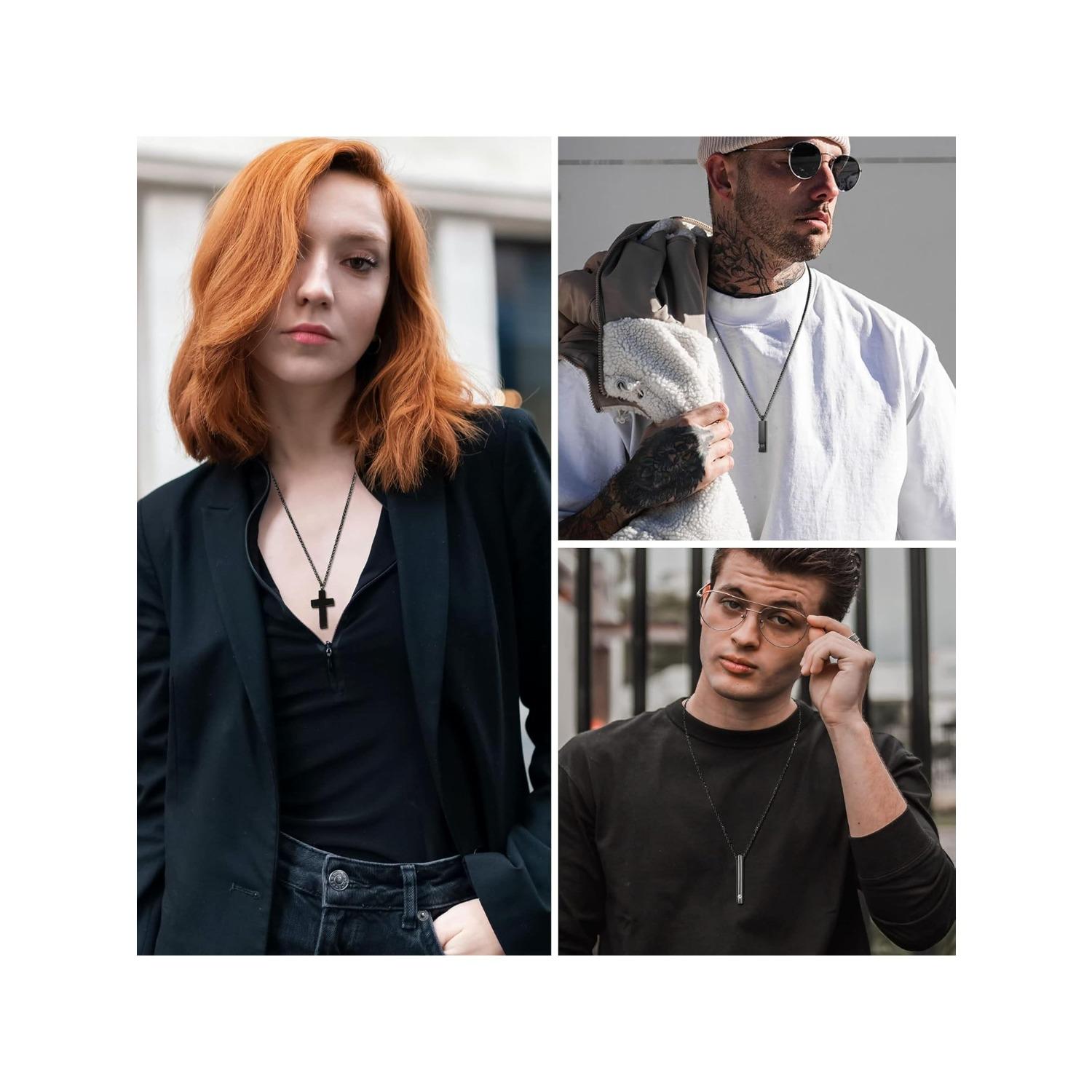 3Pcs Stainless Steel Cremation Urn Pendant Necklace for Ashes Cross Necklace for Men Women Ashes Holder Memorial Keepsake Jewelry